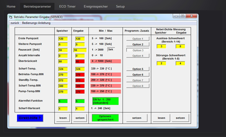 white safe® Software Betriebsparameter white safe® Software Betriebsparameter